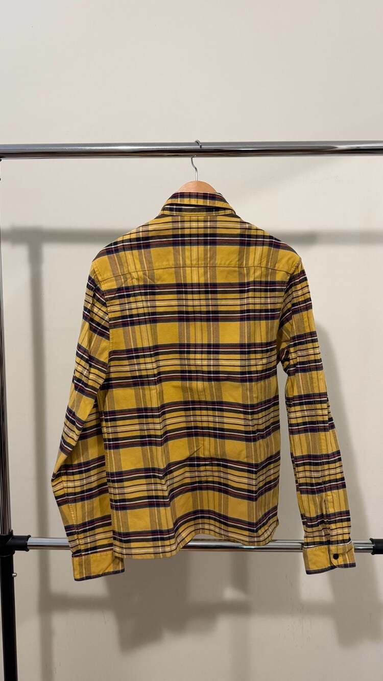 Zara Men's Size S Flannel Shirt Lightweight Yellow Black Plaid Slim Fit